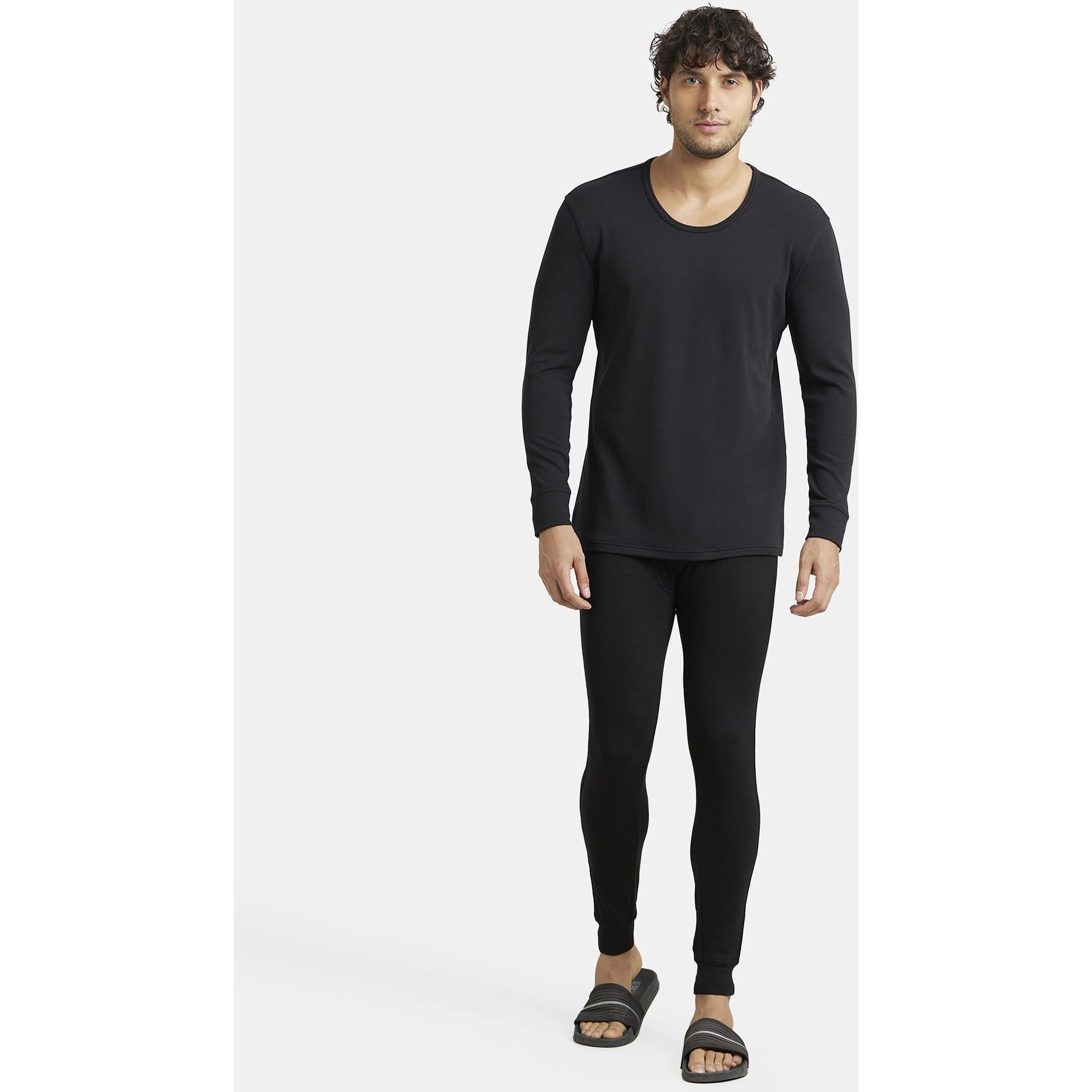 Jockey 2606 Men's Soft Touch Microfiber Elastane Stretch Fleece Fabric Full Sleeve Thermal Undershirt with Stay Warm Technology_Black_L