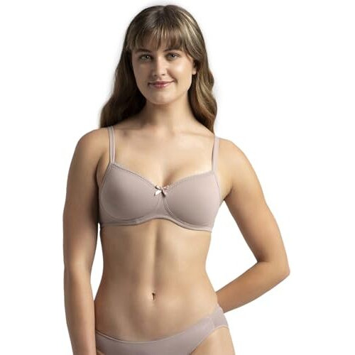 Jockey 1723 Women's Wirefree Padded Super Combed Cotton Elastane Stretch Medium Coverage Lace Styling T-Shirt Bra with Adjustable Straps_Mocha_34B