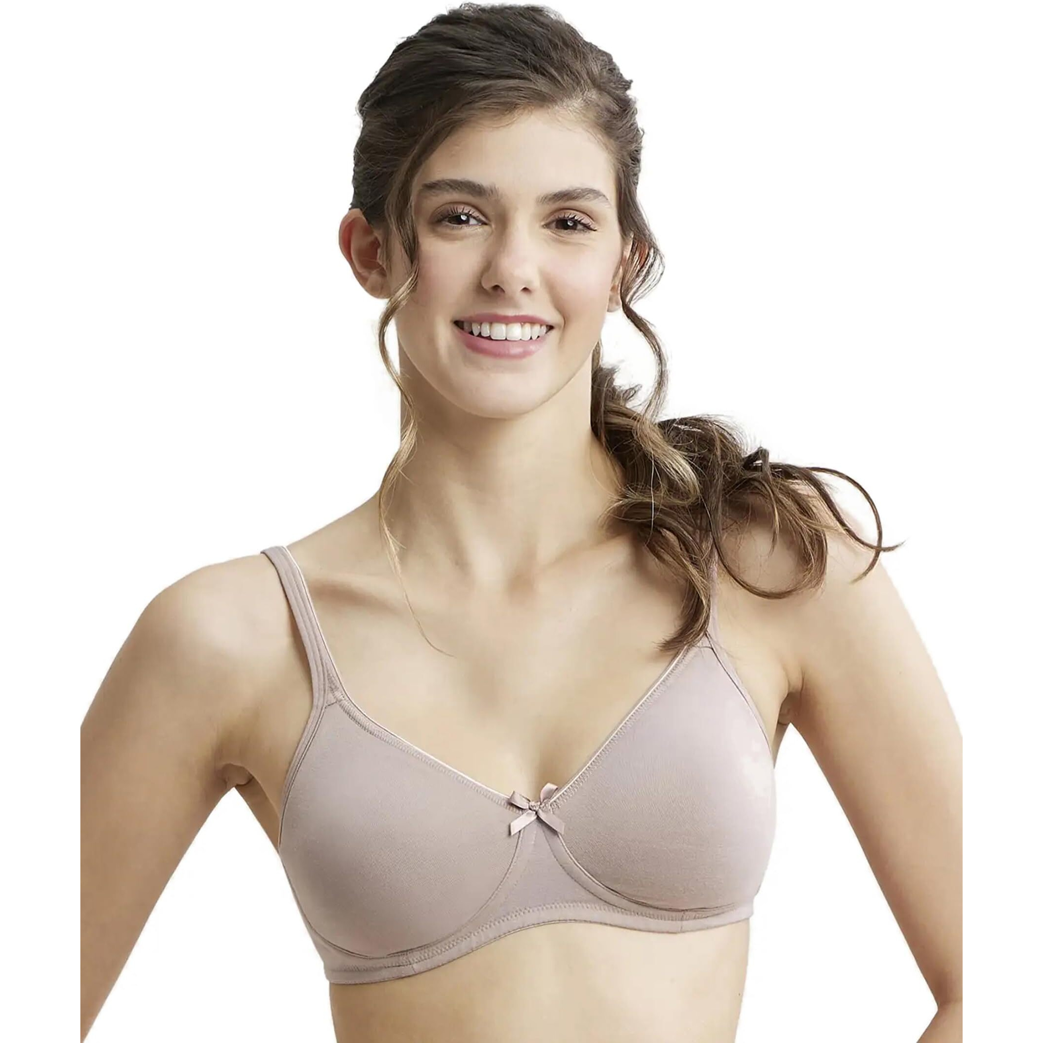 Jockey 1722 Women's Wirefree Non Padded Super Combed Cotton Elastane Stretch Medium Coverage Everyday Bra with Concealed Shaper Panel and Adjustable Straps_Mocha_36C