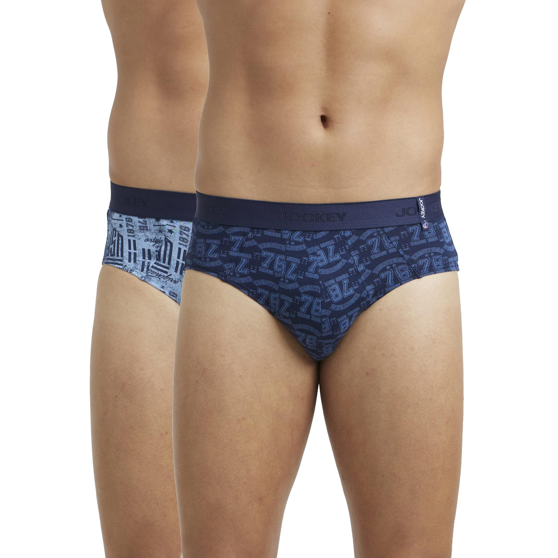 Jockey Men's Super Combed Cotton Printed Briefs with Ultrasoft Waistband_Style_US52_Navy Dusk Blue_L | Pack of 2 (Prints May Vary) |