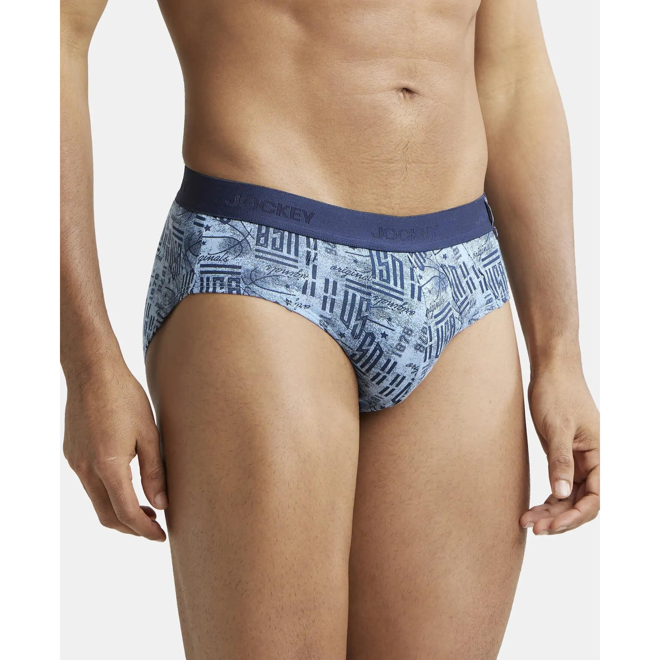 Jockey Men's Super Combed Cotton Printed Briefs with Ultrasoft Waistband_Style_US52_Navy Dusk Blue_L | Pack of 2 (Prints May Vary) |