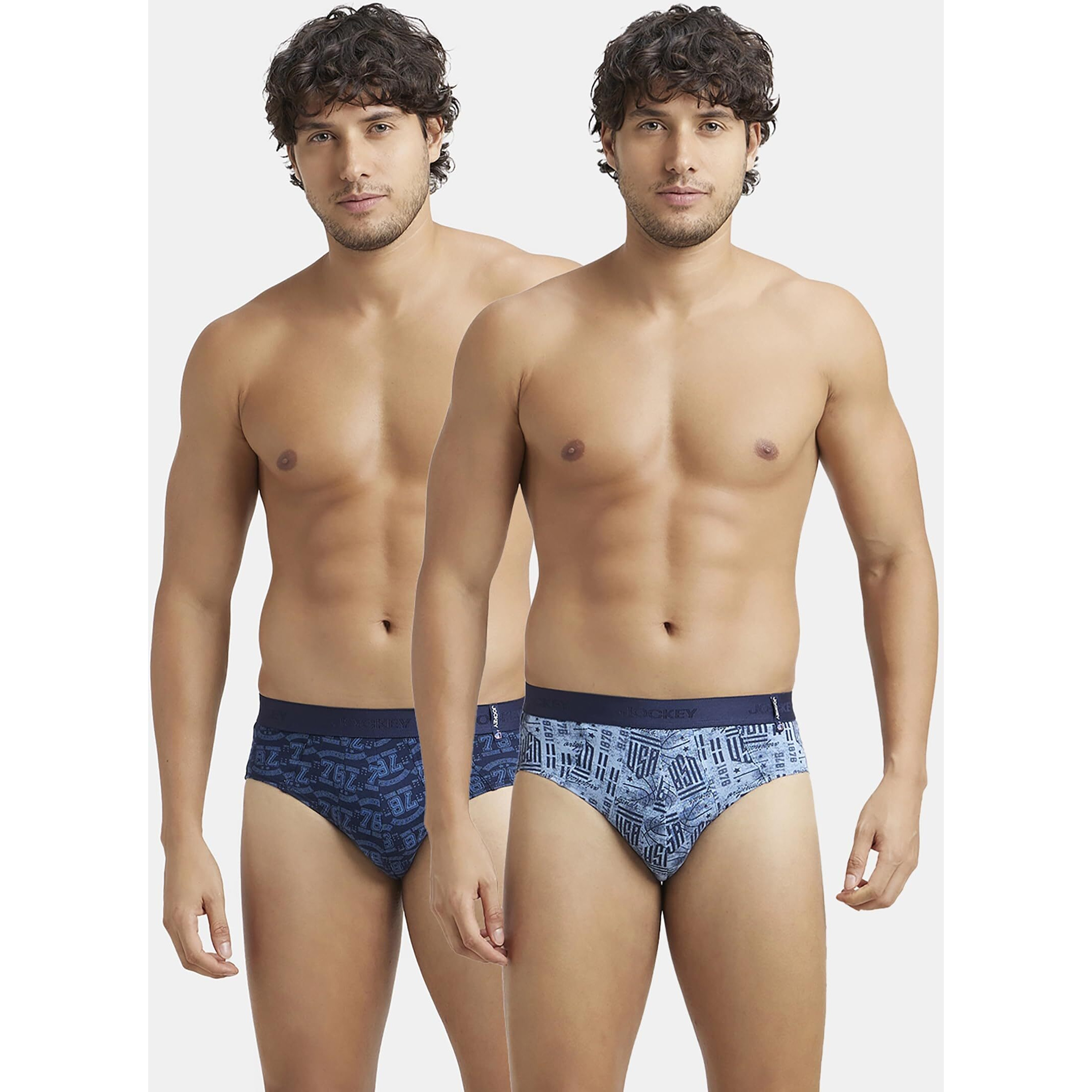 Jockey Men's Super Combed Cotton Printed Briefs with Ultrasoft Waistband_Style_US52_Navy Dusk Blue_L | Pack of 2 (Prints May Vary) |
