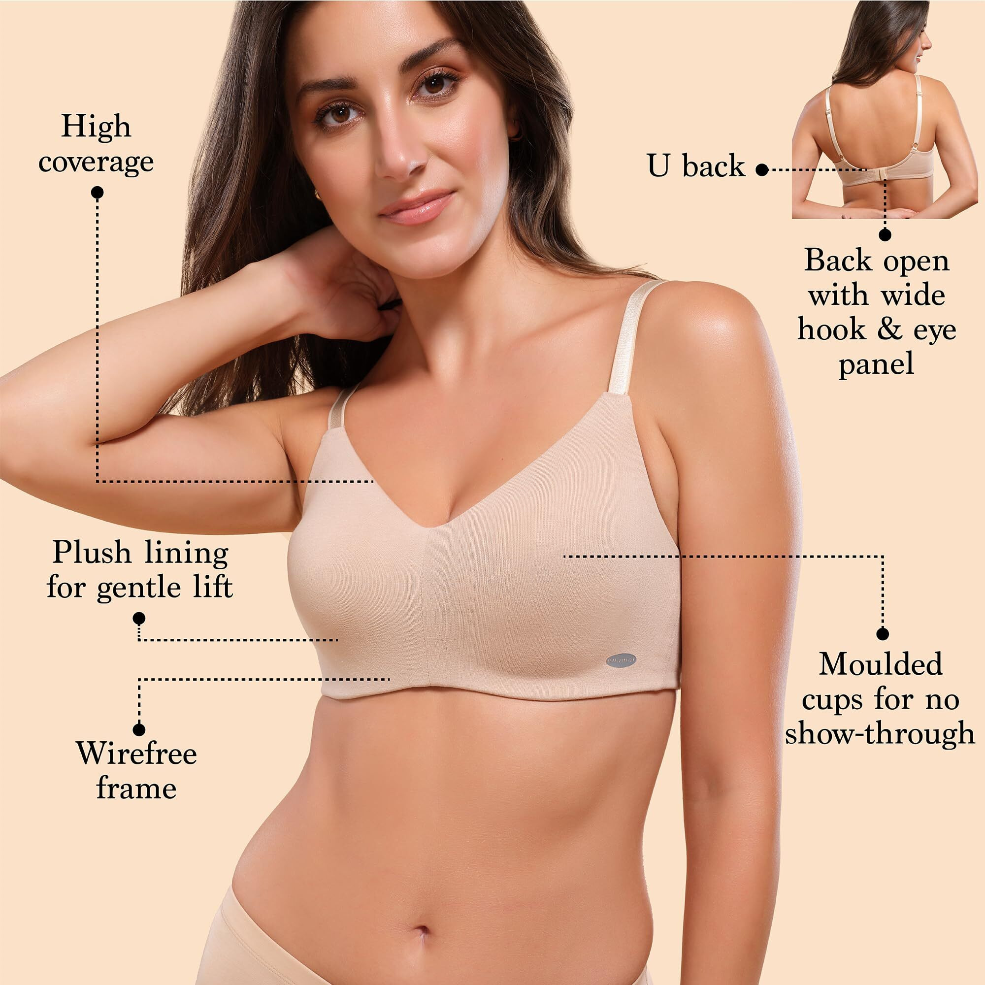 Enamor A027 Full Coverage Cotton Bra - Non-Padded  Wirefree PALESKIN