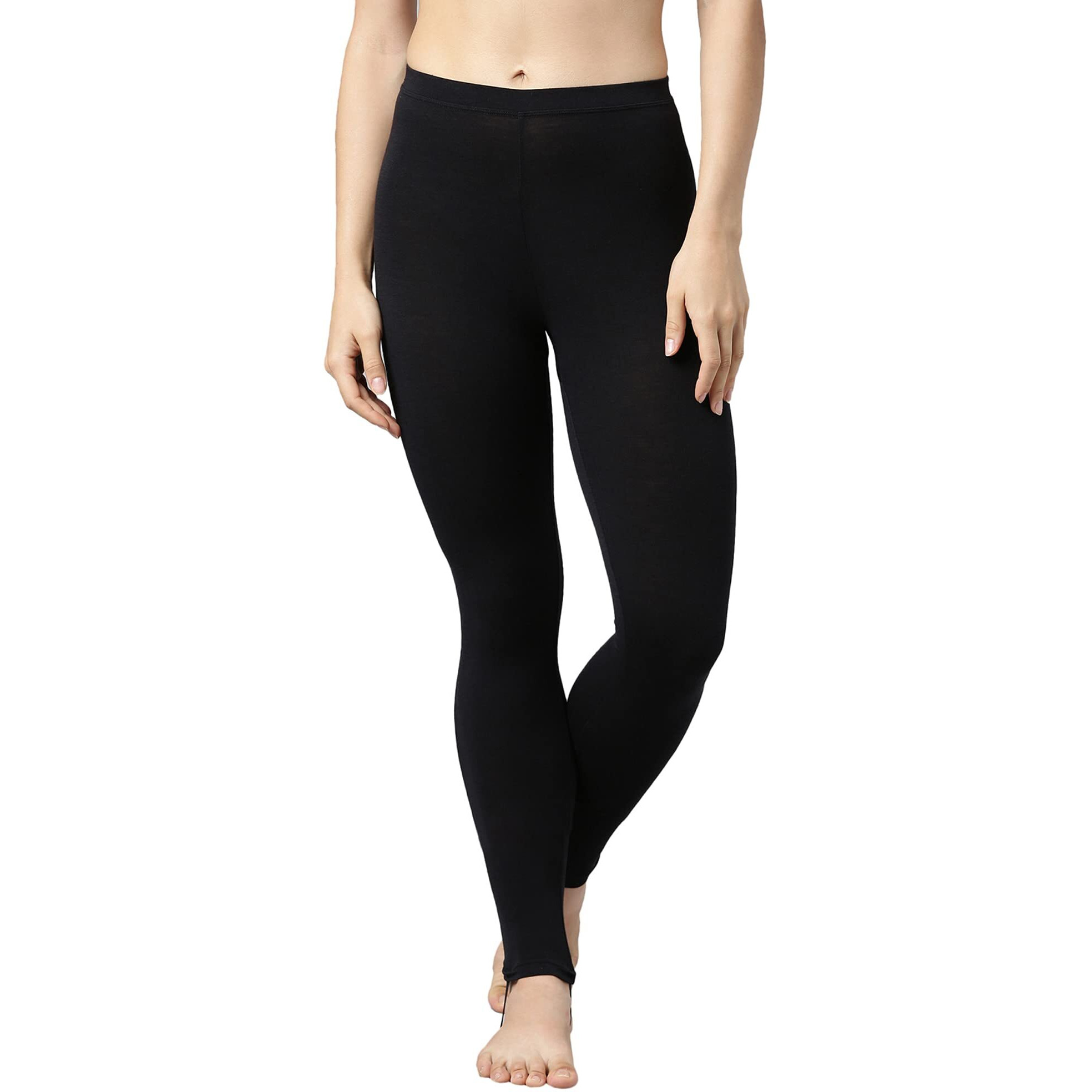 Enamor Women's Thermal Legging with Sweat Wicking and Antimicrobial Finish Slim Bottom (TH03_Black_S)