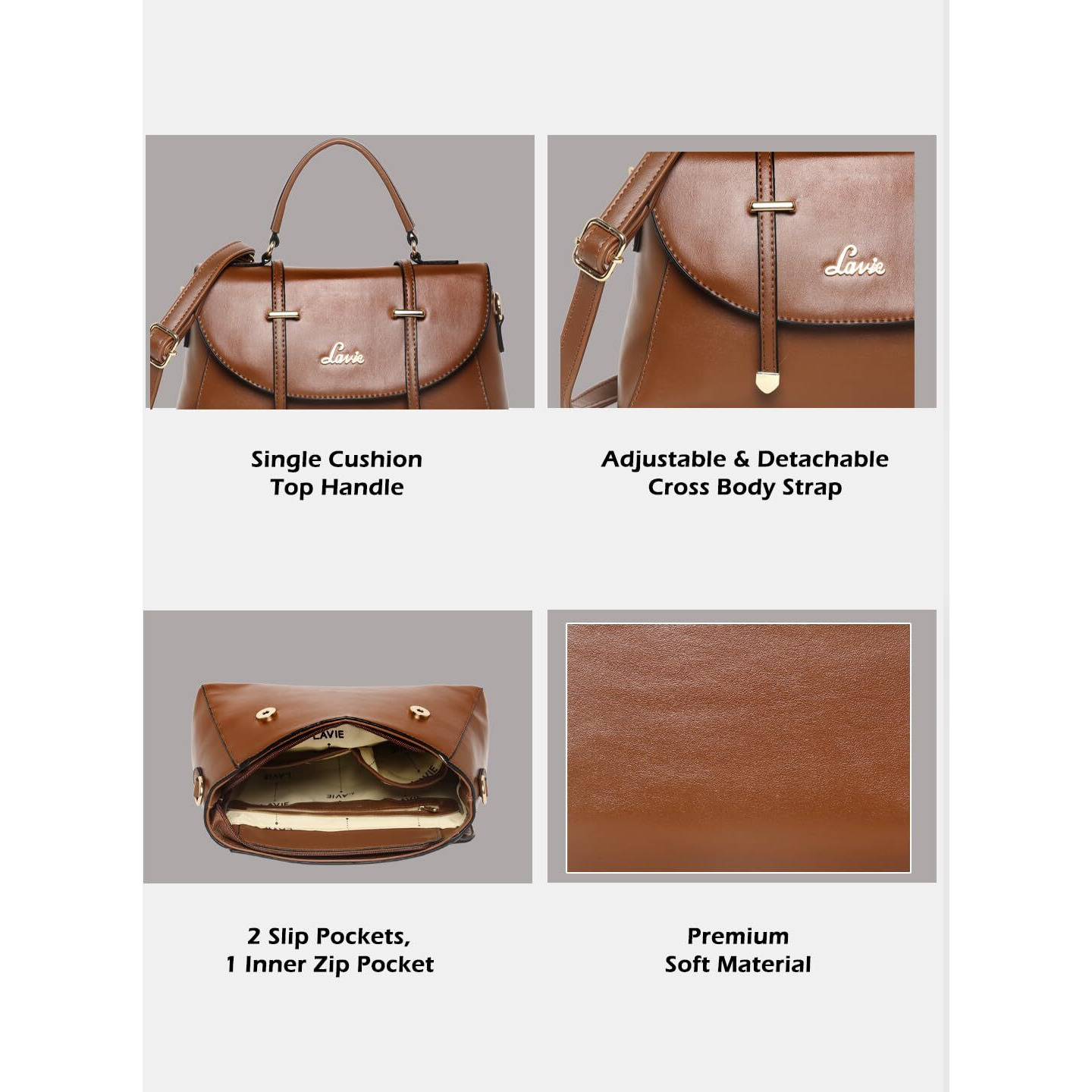 Lavie Women's Beech Flap Satchel Bag Tan Ladies Purse Handbag
