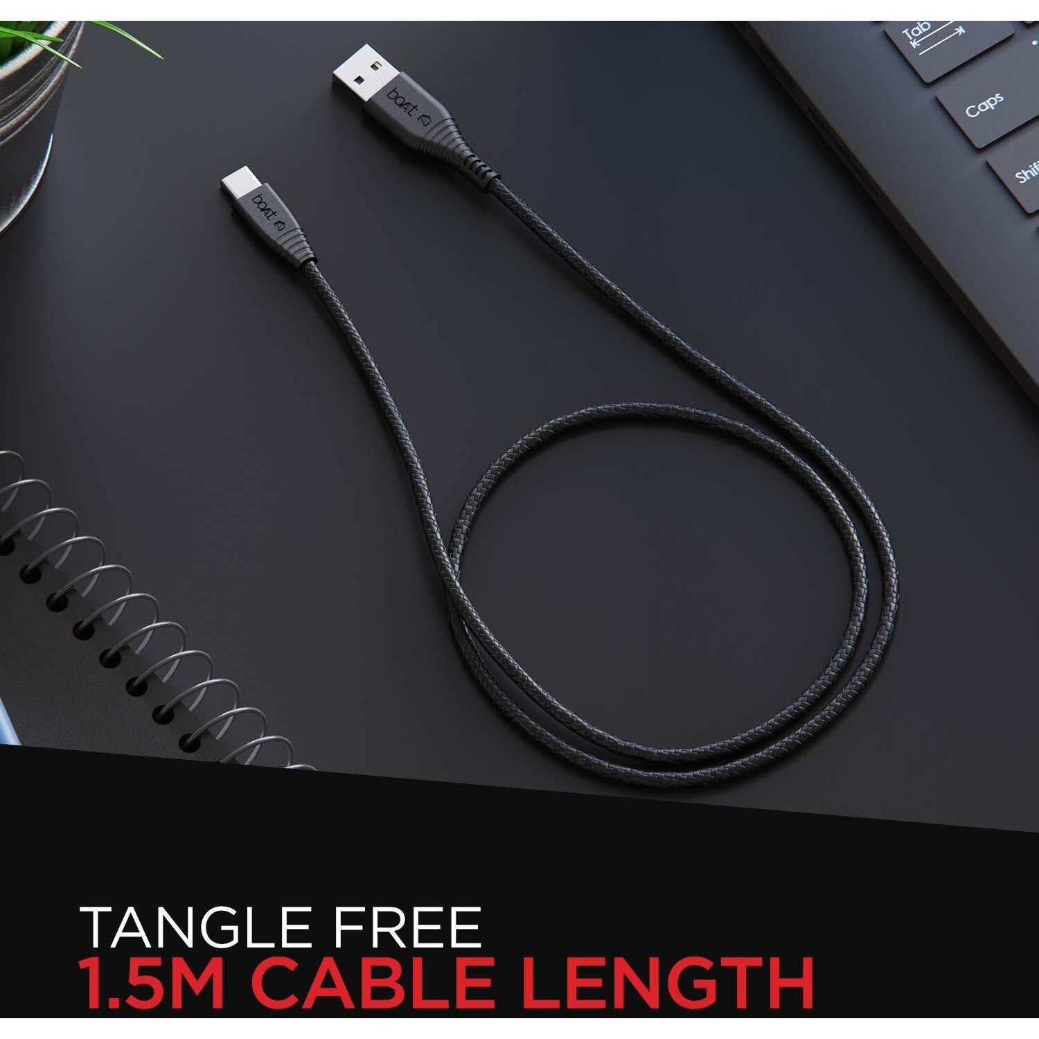 boAt Type C A325/A320 Tangle-free, Sturdy Type C Cable with 3A Rapid Charging & 480 Mbps Data Transmission Speed, Compatible with Smartphones & Tablets(Black)