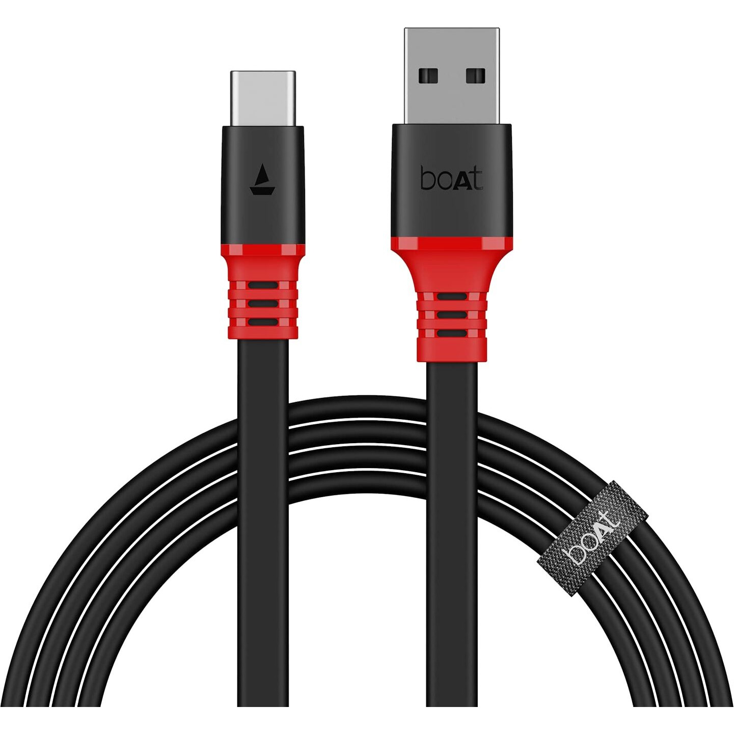 boAt Type C A750 6.5A Super Fast Charging Flat Cable Cable w/Stress Resistance, Upto 65W/6.5Amp & Compatible w/Xiaomi, Oneplus, Samsung, Vivo, Oppo,480 Mbps Data Transmission Speed(Rebellious Black)