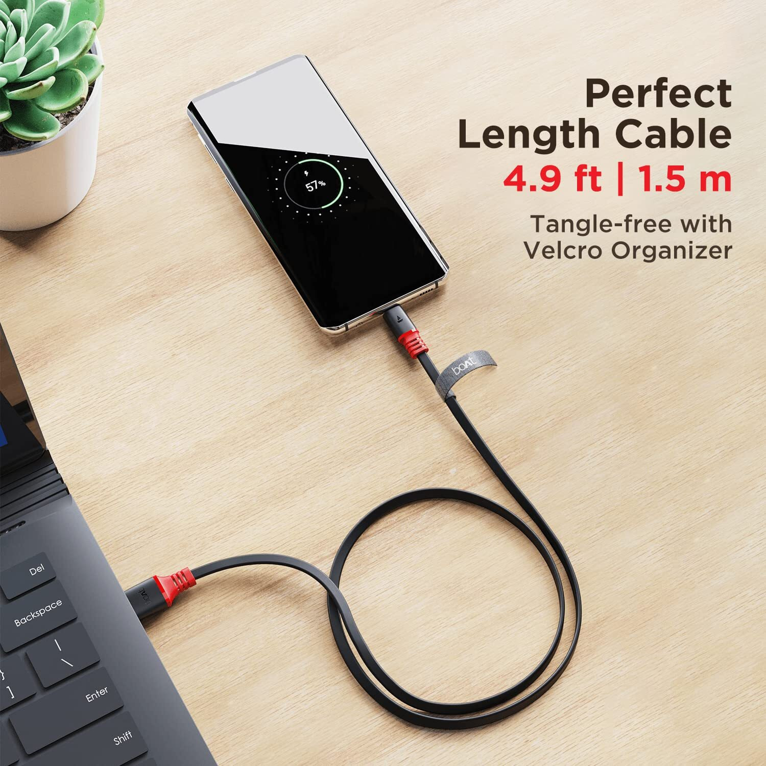boAt Type C A750 6.5A Super Fast Charging Flat Cable Cable w/Stress Resistance, Upto 65W/6.5Amp & Compatible w/Xiaomi, Oneplus, Samsung, Vivo, Oppo,480 Mbps Data Transmission Speed(Rebellious Black)