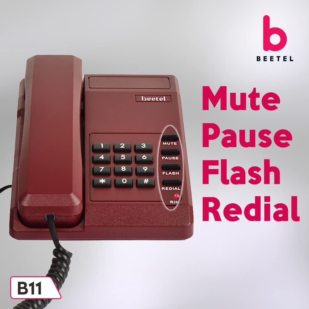 Beetel B11 Corded Landline Phone, Ringer Volume Control, LED for Ring Indication, Wall/Desk Mountable, Classic Design,Clear Call Quality,Mute/Pause/Flash/Redial Function (Made In India)(Dark Red)(B11)