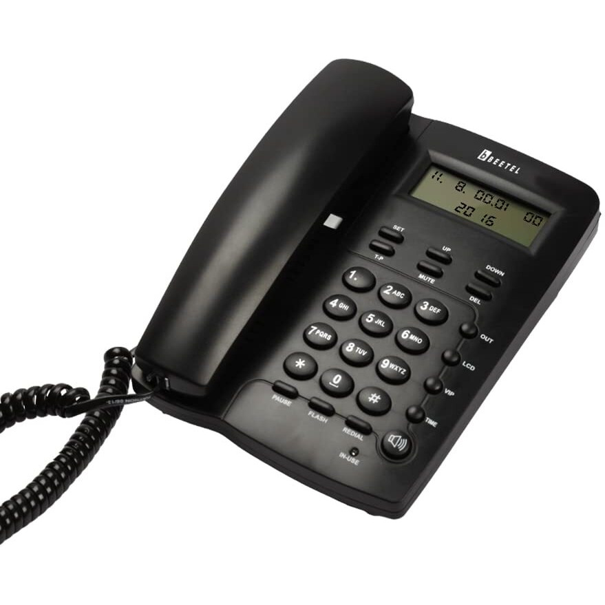 Beetel M56 Caller ID Corded Landline Phone with 16 Digit LCD Display & Adjustable Contrast,2Ways Speaker Phone, 30 Incoming and 5 Outgoing Memory, Solid Build Quality,Classic Design (Black)(M56)
