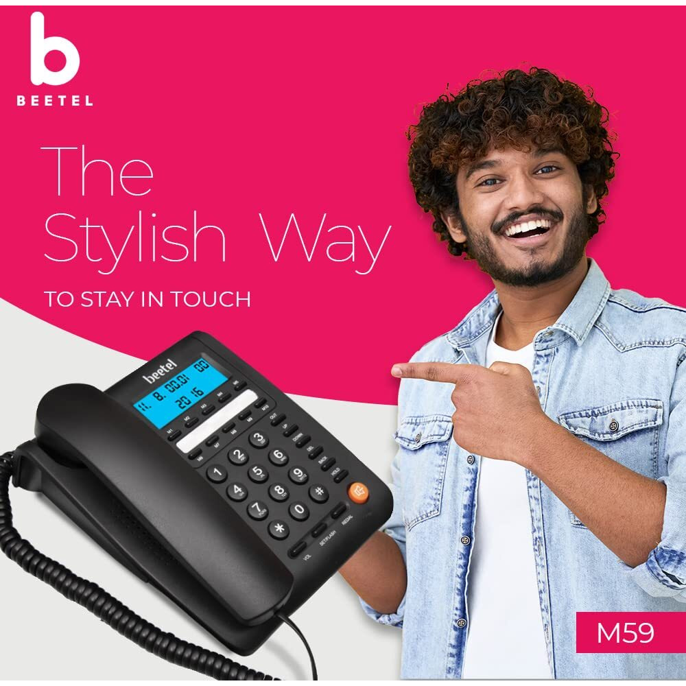 Beetel M59 Caller Id Corded Landline Phone With 16 Digit Lcd Display & Adjustable Contrast,10 One Touch Memory Buttons,2Ways Speaker Phone,Music On Hold,Solid Build Quality,Classic Design (Black)(M59)