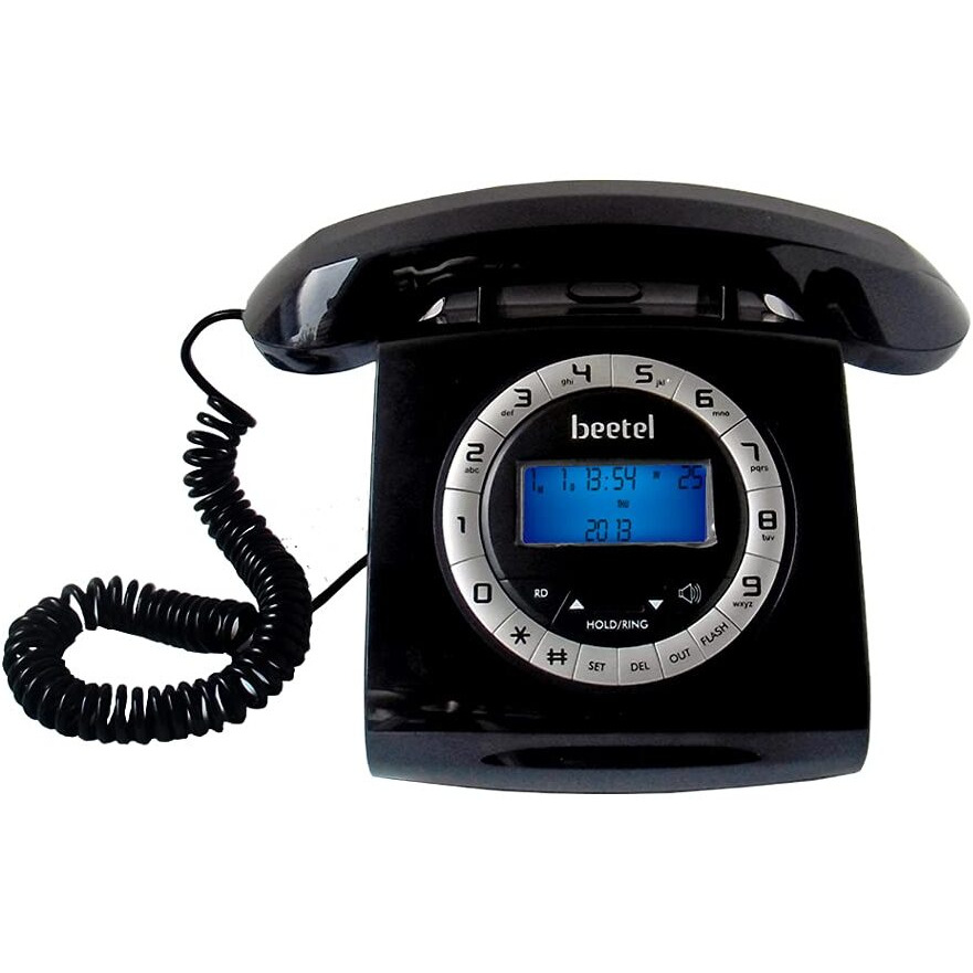 Beetel M73 Caller Id Corded Landline Phone with 16 Digit LCD Display, Retro Design, Alphanumeric Keypad, 2-Way Speaker Phone, Adjustable Ringer Volume (Black & White)(M73)