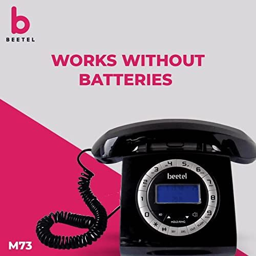 Beetel M73 Caller Id Corded Landline Phone with 16 Digit LCD Display, Retro Design, Alphanumeric Keypad, 2-Way Speaker Phone, Adjustable Ringer Volume (Black & White)(M73)