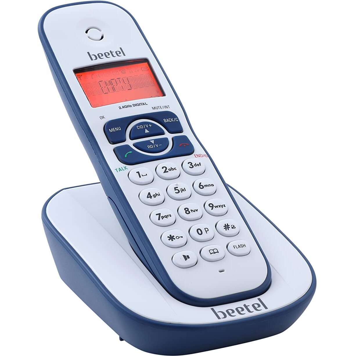 Beetel X73 Cordless 2.4Ghz Landline Phone with Caller ID Display, 2-Way Speaker Phone with Volume Controls, Auto Answer, Alarm Function, Stylish Design (Blue/White)(X73)