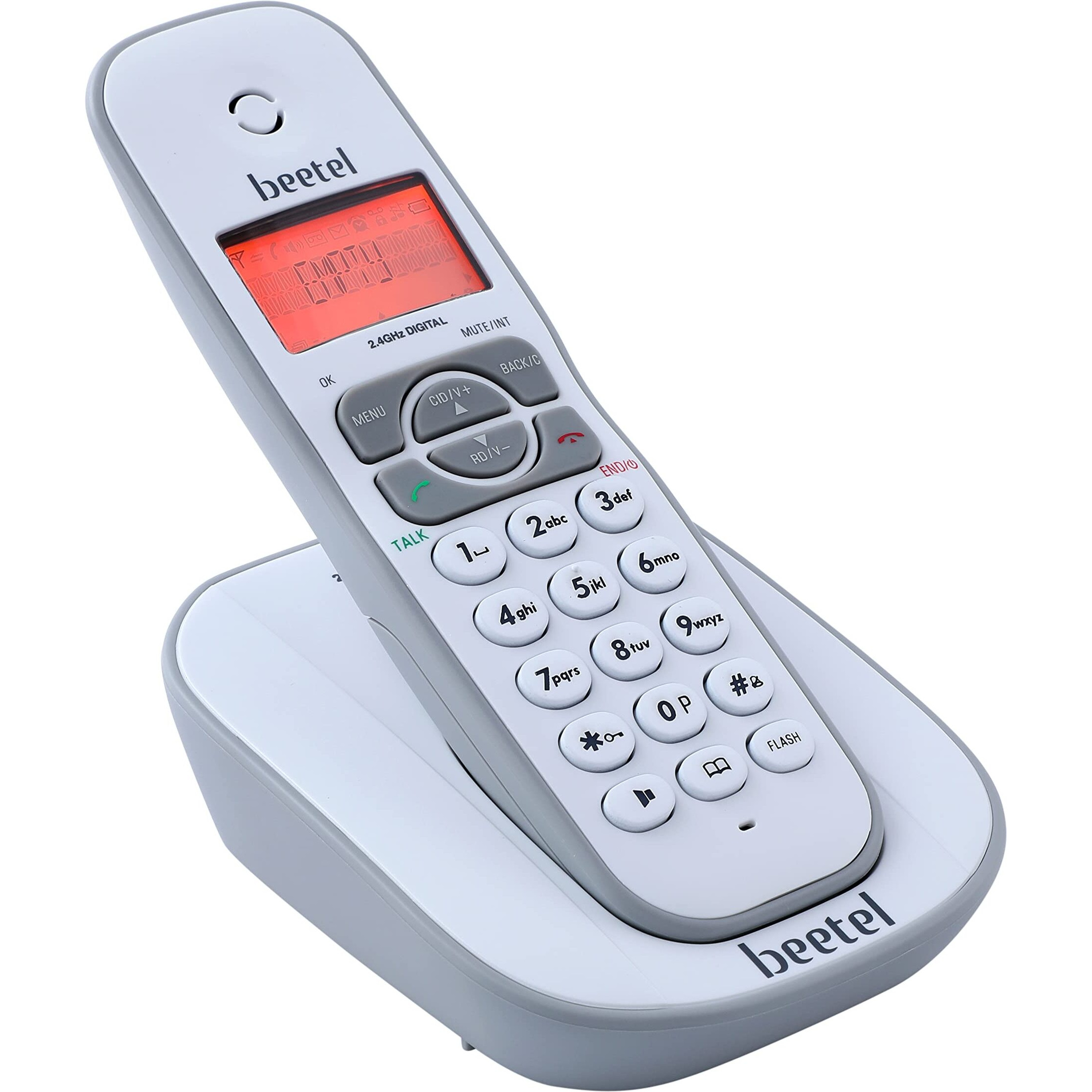 Beetel X73 Cordless 2.4Ghz Landline Phone with Caller ID Display, 2-Way Speaker Phone with Volume Controls, Auto Answer, Alarm Function, Stylish Design (Grey/White)(X73)