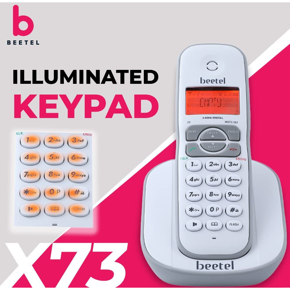 Beetel X73 Cordless 2.4Ghz Landline Phone with Caller ID Display, 2-Way Speaker Phone with Volume Controls, Auto Answer, Alarm Function, Stylish Design (Grey/White)(X73)