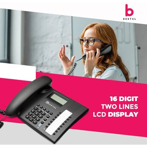 Beetel M90N Caller ID Corded Landline Phone with 16 Digit LCD Display,FSK/DTMF Compatable Caller N ID,8 Direct One Touch & 10 Two Touch Memory,Volume Control for Speaker Phone,Music on Hold(Antracite)