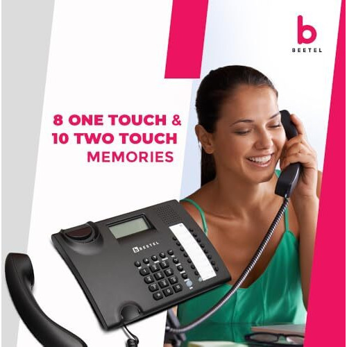Beetel M90N Caller ID Corded Landline Phone with 16 Digit LCD Display,FSK/DTMF Compatable Caller N ID,8 Direct One Touch & 10 Two Touch Memory,Volume Control for Speaker Phone,Music on Hold(Antracite)