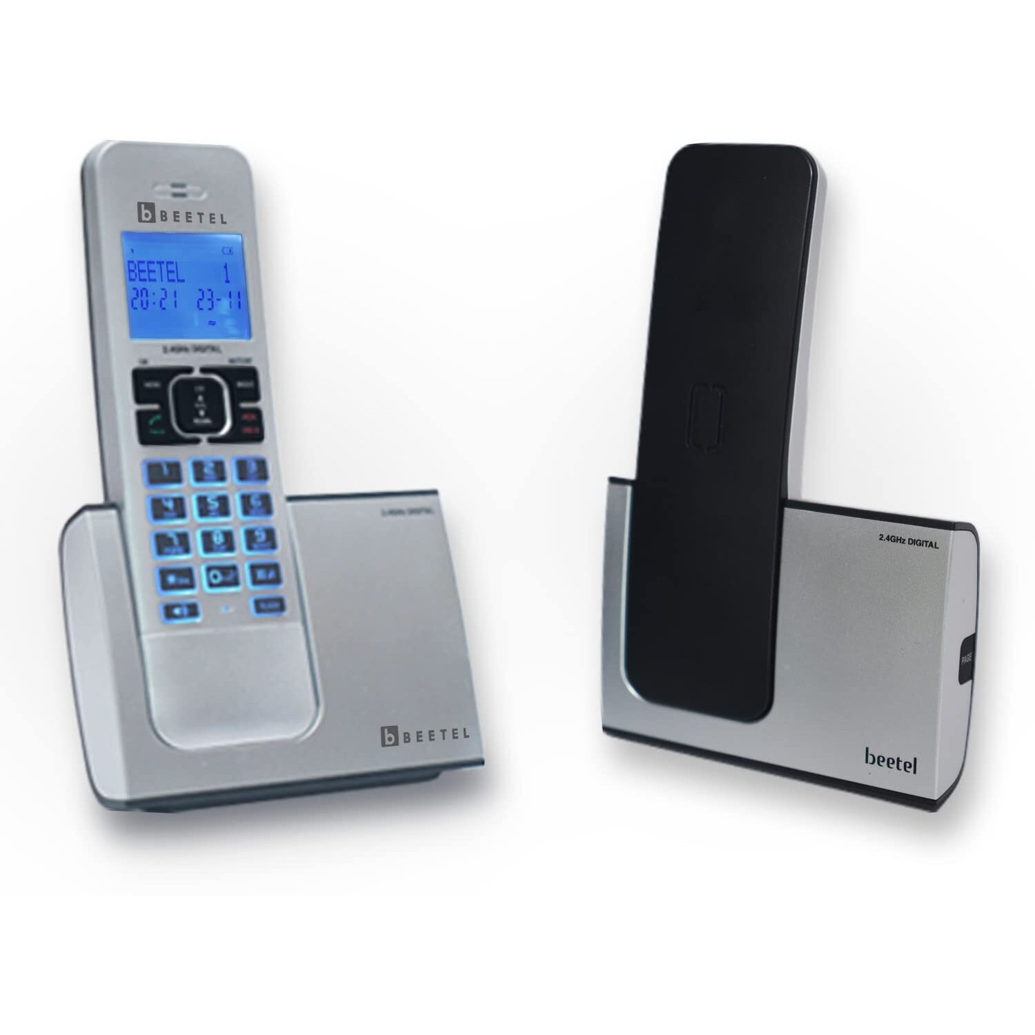 Beetel X75 2.4Ghz Cordless Landline,Dual Mode DTMF/FSK,1 Line 7 Segment LCD Display & Blue LED Backlit,Illuminated Keypad,2 Way Speaker Phone,6 Step Ringer Volume Control (Silver)(X75)