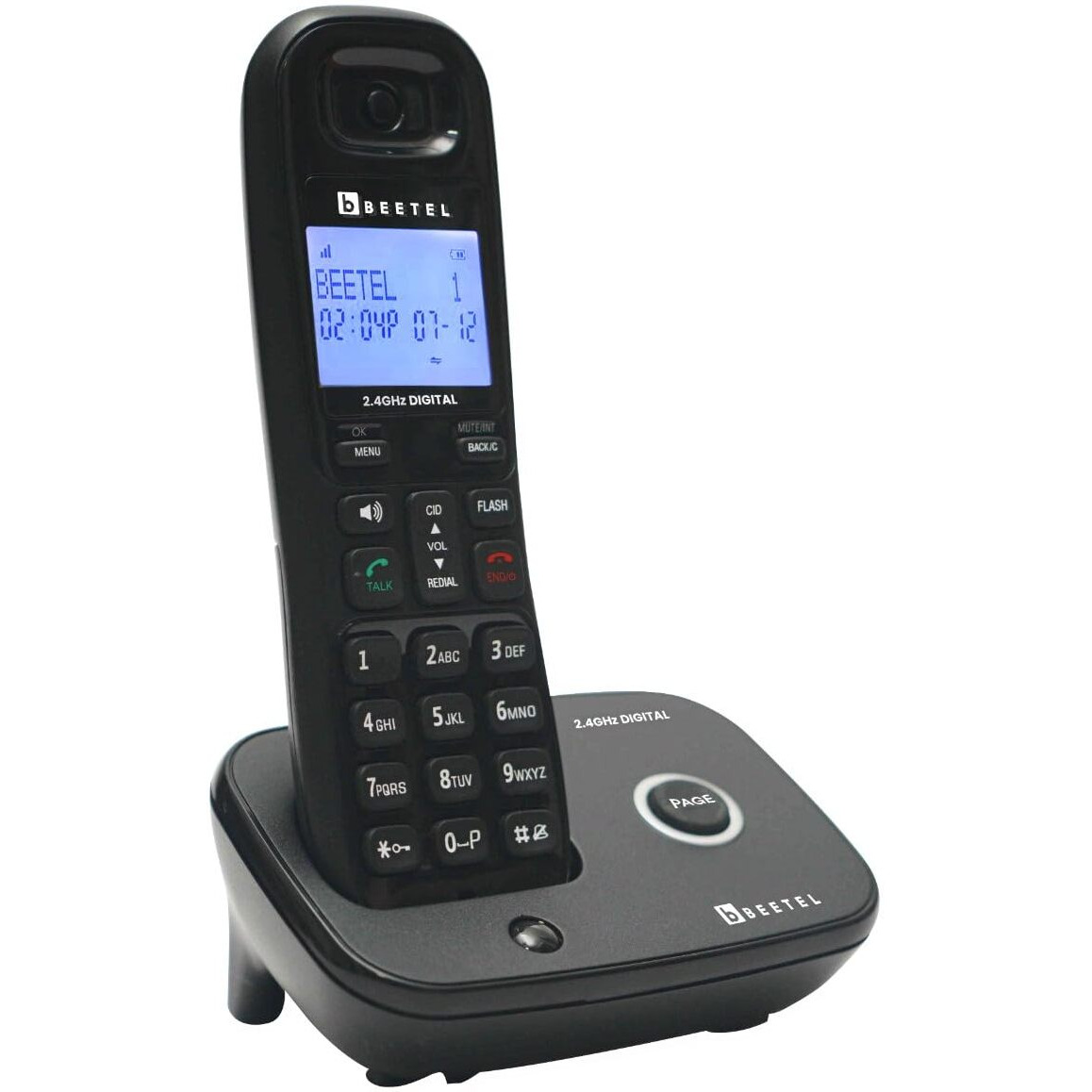 Beetel X92 2.4Ghz Cordless Landline,Dual Mode DTMF/FSK,1 Line 7 Segment LCD Display & Blue LED Backlit,Illuminated Keypad,2 Way Speaker Phone,6 Step Ringer Volume Control (Black)(X92)
