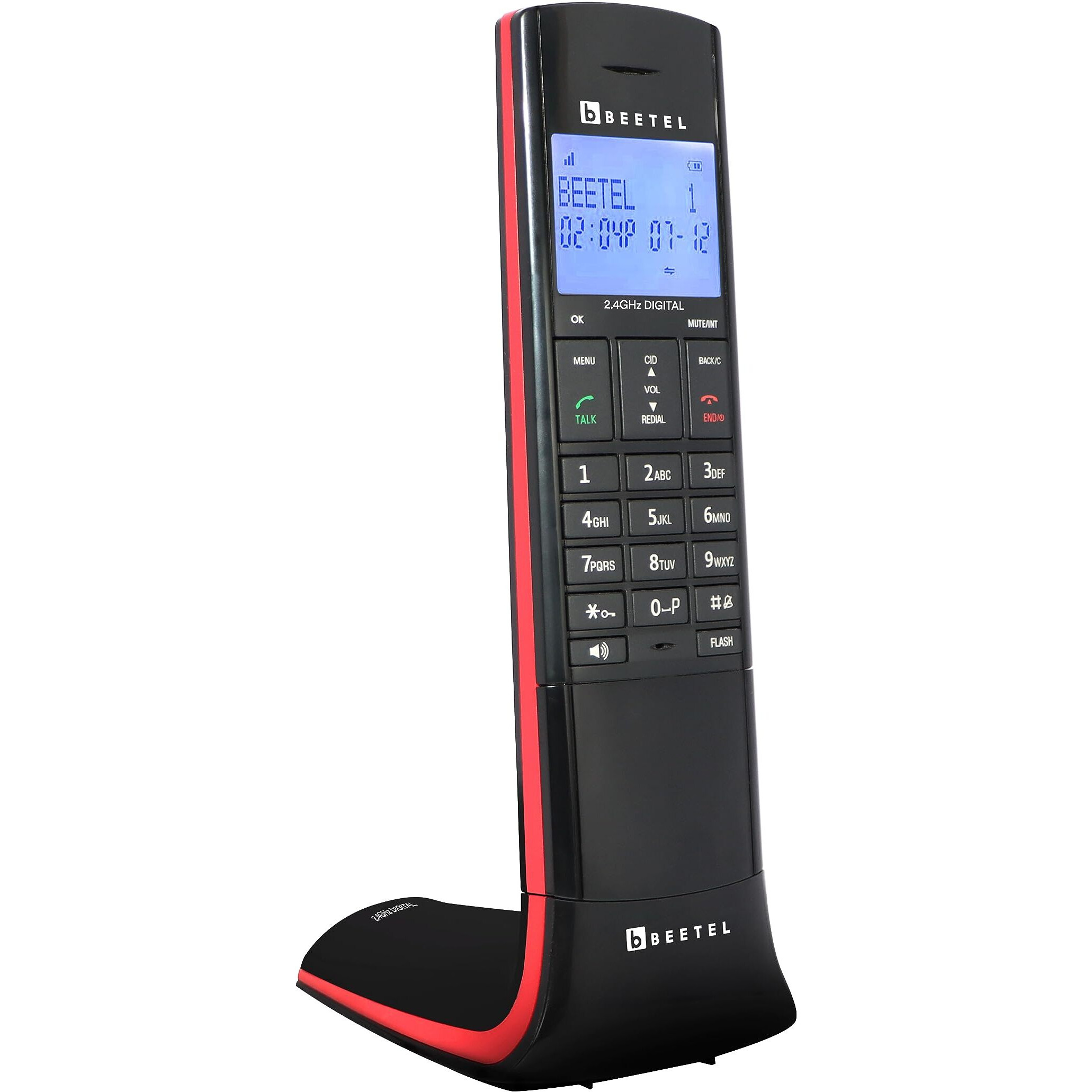 Beetel X95 Flagship Designer Cordless landline,Proudly Designed in India,2.4GHz,Dual Tone,Blue-White LCD,2-Way Speaker Phone,Ringer & Volume Control,Auto Answer,Alarm(X95)(Black/Red)