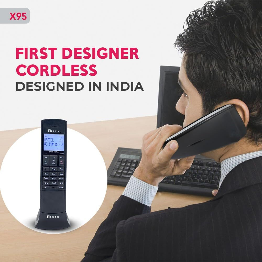 Beetel X95 Flagship Designer Cordless landline,Proudly Designed in India,2.4GHz,Dual Tone,Blue-White LCD,2-Way Speaker Phone,Ringer & Volume Control,Auto Answer,Alarm(X95)(Black/Grey)