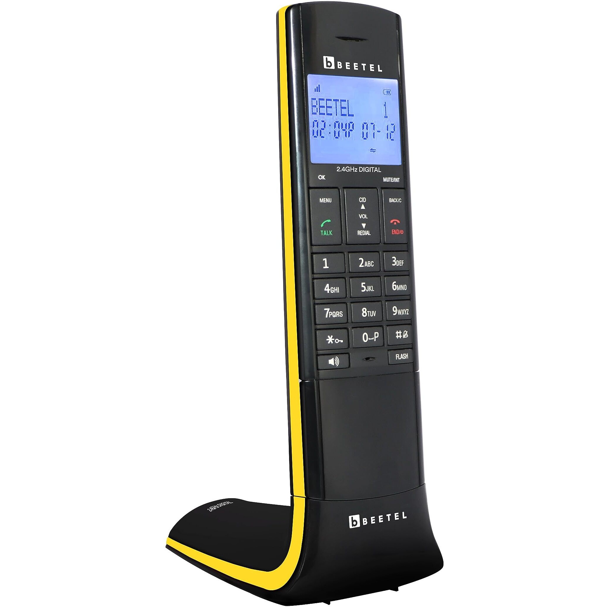 Beetel X95 Flagship Designer Cordless landline,Proudly Designed in India,2.4GHz,Dual Tone,Blue-White LCD,2-Way Speaker Phone,Ringer & Volume Control,Auto Answer,Alarm(X95)(Black/Yellow)