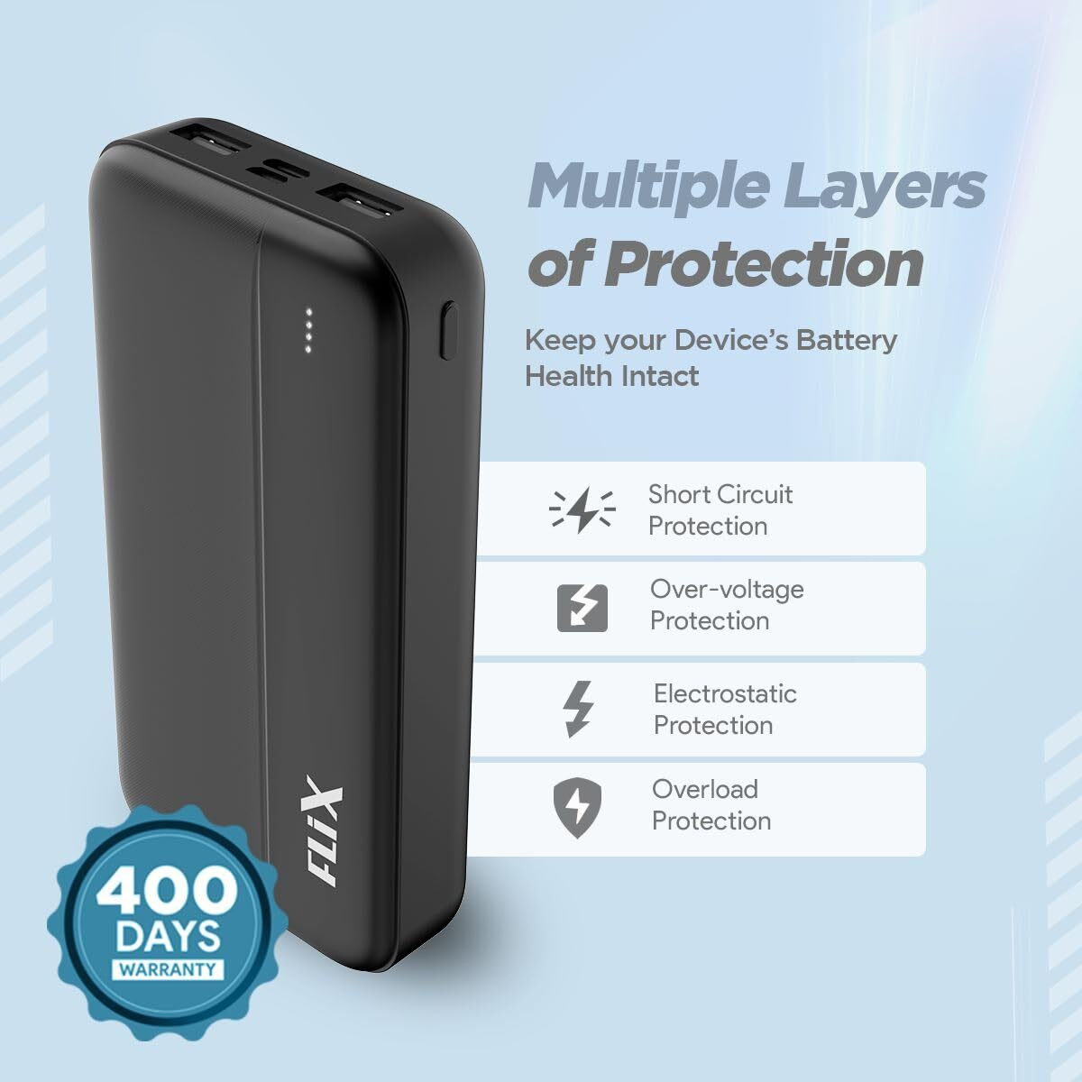 FLiX(Beetel) UltraCharge 20,000mAh QCPD Power Bank,USB C/B Input,Tripple Output 22.5W High-Speed Power Delivery,Compatible to iPhone 14 13 12 11 Samsung S22 S23 Google Pixel7 Oneplus (P25-Black)