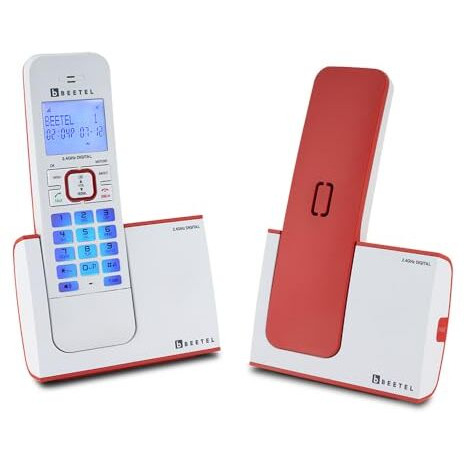 Beetel X75 2.4Ghz Cordless Landline,Dual Mode DTMF/FSK,1 Line 7segment LCD Display & Blue LED Backlit,Illuminated Keypad,2 Way Speaker Phone,6 Step Ringer Volume Control(Red/White)(X75)