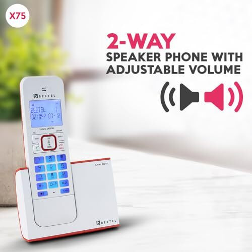 Beetel X75 2.4Ghz Cordless Landline,Dual Mode DTMF/FSK,1 Line 7segment LCD Display & Blue LED Backlit,Illuminated Keypad,2 Way Speaker Phone,6 Step Ringer Volume Control(Red/White)(X75)
