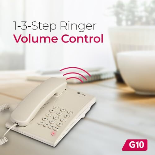 Beetel G10 Newly Launched, Corded Landline, Ringer LED Indication, Desk and Wall Mountable, 3 Step Ringer Volume Control, Tone/Puls/Flash/Pause/Redial, TEC Certified (G10 Warm Grey)