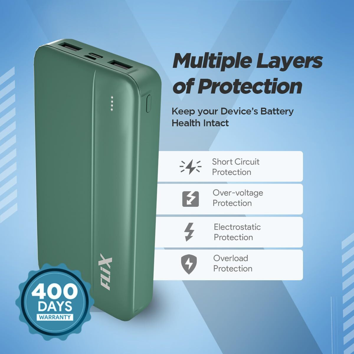 FLiX(Beetel) UltraCharge 20,000mAh QCPD Power Bank,USB C/B Input,Tripple output 22.5W High-Speed Power Delivery,Compatible to iPhone 14 13 12 11 Samsung S22 S23 Google Pixel7 Oneplus(P25- Olive Green)