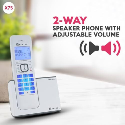 Beetel X75 2.4Ghz Cordless Landline,Dual Mode DTMF/FSK,1 Line 7segment LCD Display& Blue LED Backlit,Illuminated Keypad,2 Way Speaker Phone,6 Step Ringer Volume Control(Grey/White)(X75)