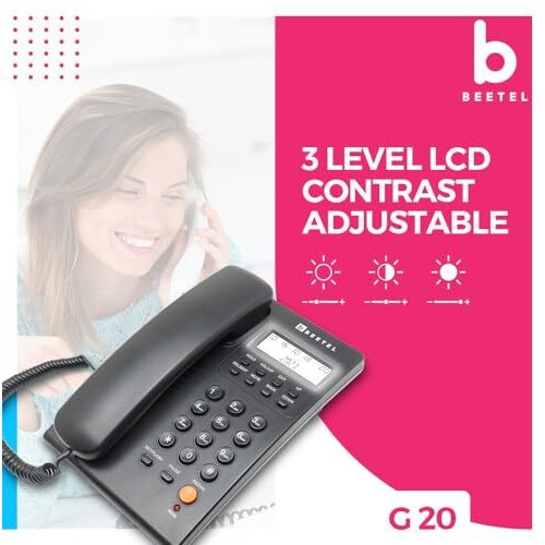 Beetel Newly Launched G20,TEC Certified,Caller ID LCD Display, Ringer LED, DTMF/FSK Compatible, Adjustable Handset/Ringer Volume,Music on Hold,Desk/Wall Mountable,3 Level LCD contrast,Alarm(G20-Black)