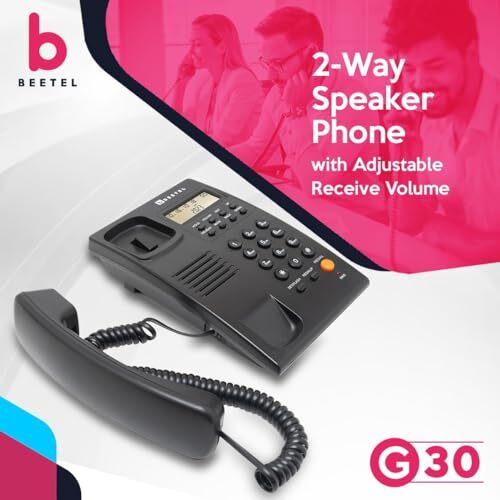 Beetel Newly Launched G30, TEC Certified, Caller ID LCD Display, Ringer LED, DTMF/FSK Compatible, 2-Way Adjustable Speaker Phone, Music on Hold, Desk/Wall Mountable, 3 Level LCD Contrast(G30-Black)