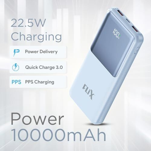 FLiX (Beetel) UltraCharge P115 10000mAh 22.5W QC Power Delivery PPS Power Bank, Tripple Output, Dual Input Type C & B, Percentage LED Indicator, Compatible to iPhone, Samsung, Google (XPB-P115)(Blue)