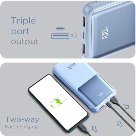 FLiX (Beetel) UltraCharge P115 10000mAh 22.5W QC Power Delivery PPS Power Bank, Tripple Output, Dual Input Type C & B, Percentage LED Indicator, Compatible to iPhone, Samsung, Google (XPB-P115)(Blue)