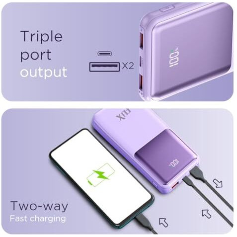 FLiX (Beetel) UltraCharge P115 10000mAh 22.5W QC Power Delivery PPS Power Bank, Tripple Output, Dual Input Type C & B, Percentage LED Indicator, Compatible iPhone, Samsung, Google (XPB-P115)(Purple)