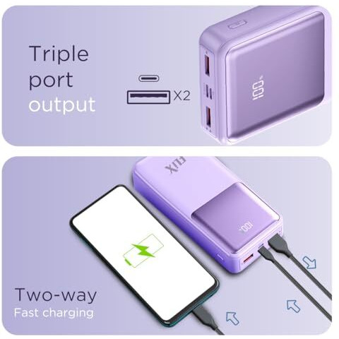 FLiX (Beetel) UltraCharge P125 20000mAh 22.5W QC Power Delivery PPS Power Bank, Tripple Output, Dual Input Type C & B, Percentage LED Indicator, Compatible iPhone, Samsung, Google (XPB-P125)(Purple)