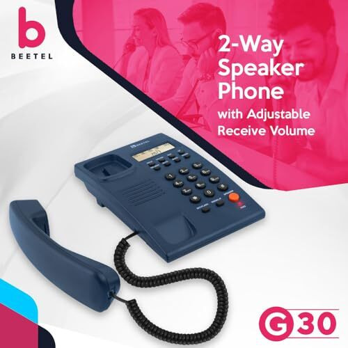 Beetel Newly Launched G30, TEC Certified, Caller ID LCD Display, Ringer LED, DTMF/FSK Compatible, 2-Way Adjustable Speaker Phone, Music on Hold, Desk/Wall Mountable, 3 Level LCD Contrast(G30-Blue)