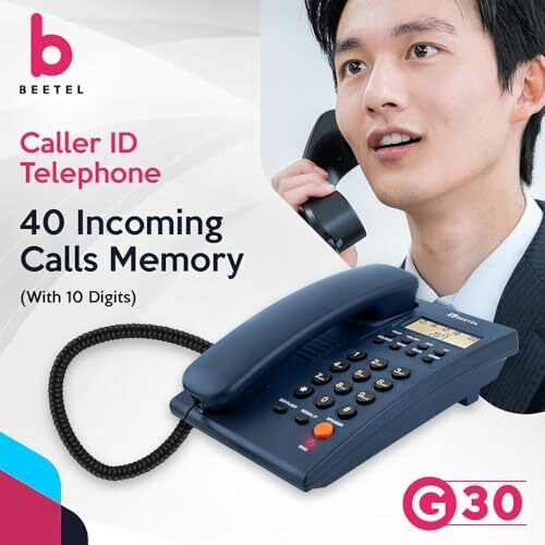 Beetel Newly Launched G30, TEC Certified, Caller ID LCD Display, Ringer LED, DTMF/FSK Compatible, 2-Way Adjustable Speaker Phone, Music on Hold, Desk/Wall Mountable, 3 Level LCD Contrast(G30-Blue)