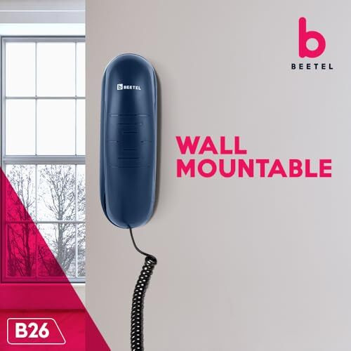 Beetel B26 Corded Slim Landline Phone,Ringer Volume Control,Wall/Desk Mountable,Ringer On/Off Switch,Clear Call Quality,Compact Design,Tone Pulse/Flash/Redial Function (Made in India) (Blue)(B26)
