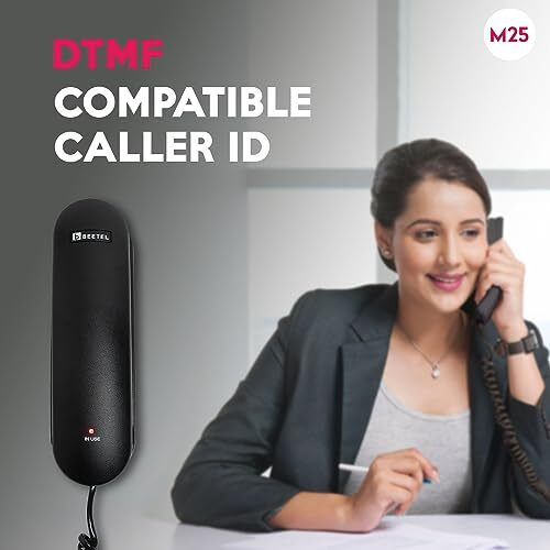 Beetel Newly launched M25 Ultra Compact Caller ID Slim Line Landline,Numeric Display, Desk/Wall Mounted,12 Digit LCD,FSK/DTMF Compatible,Ringer Volume Control,LED Indication (Black M25)