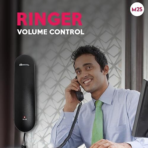 Beetel Newly launched M25 Ultra Compact Caller ID Slim Line Landline,Numeric Display, Desk/Wall Mounted,12 Digit LCD,FSK/DTMF Compatible,Ringer Volume Control,LED Indication (Black M25)