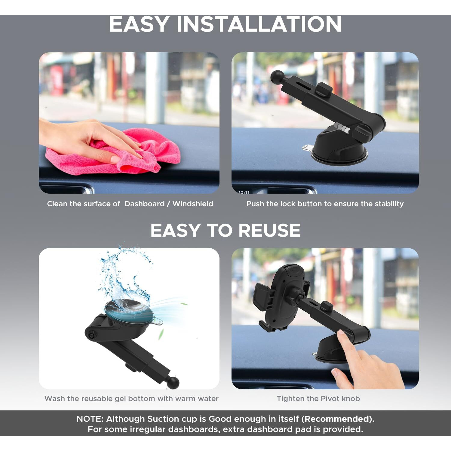 Amkette iGrip Drive Long Arm Premium Mobile holder for car with 360 Rotation, Strong Build Quality for Dashboard and Windshield |Telescopic Adjustable Arm and Bottom Foot |Suction pad|Drive Assist App