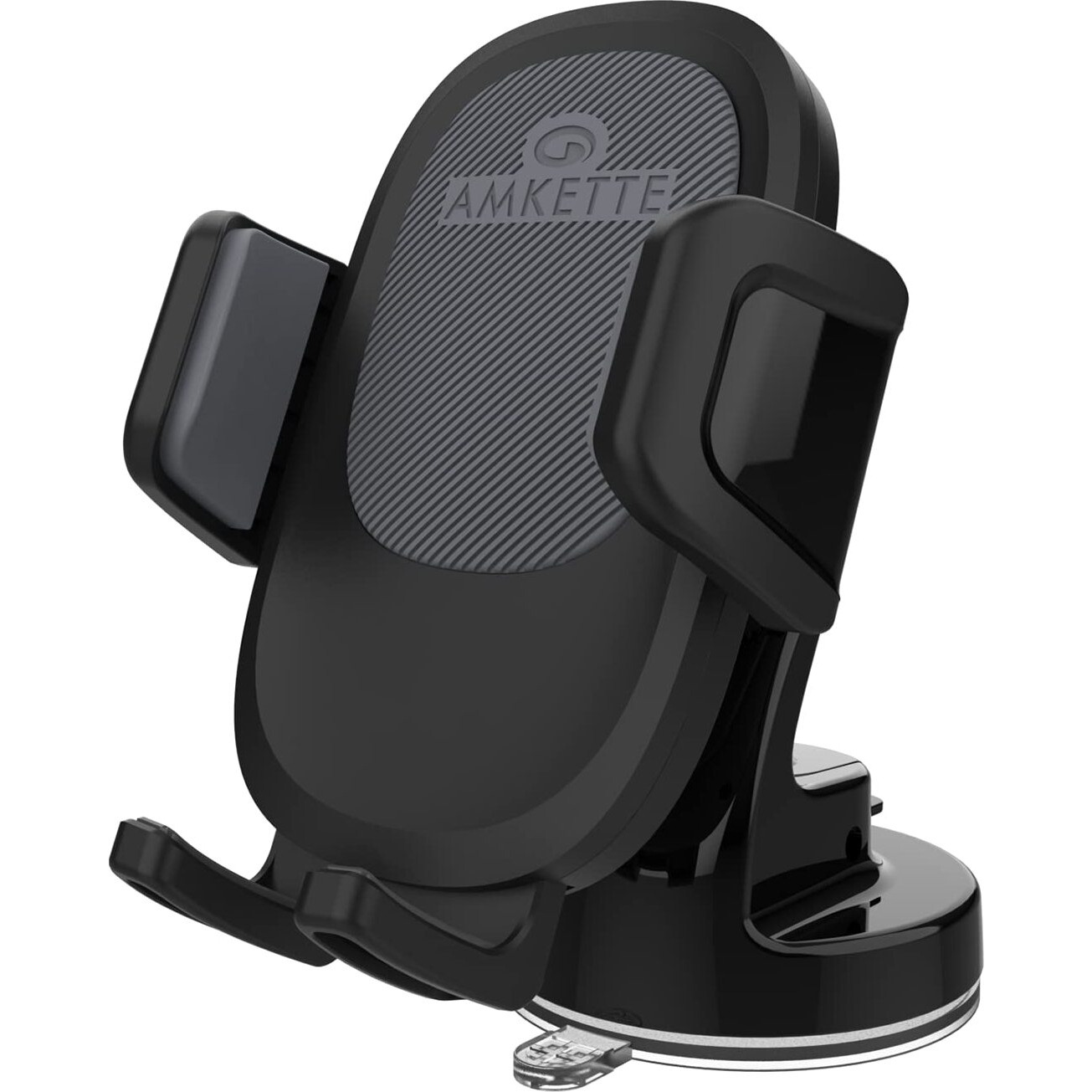 Amkette iGrip Drive Compact Car Phone Holder with Quick Release Function | Strong and Durable | Silicone Base Clamp | Sticky Gel Pad | 360 Degree Rotation | Drive Assist Companion App (Black)
