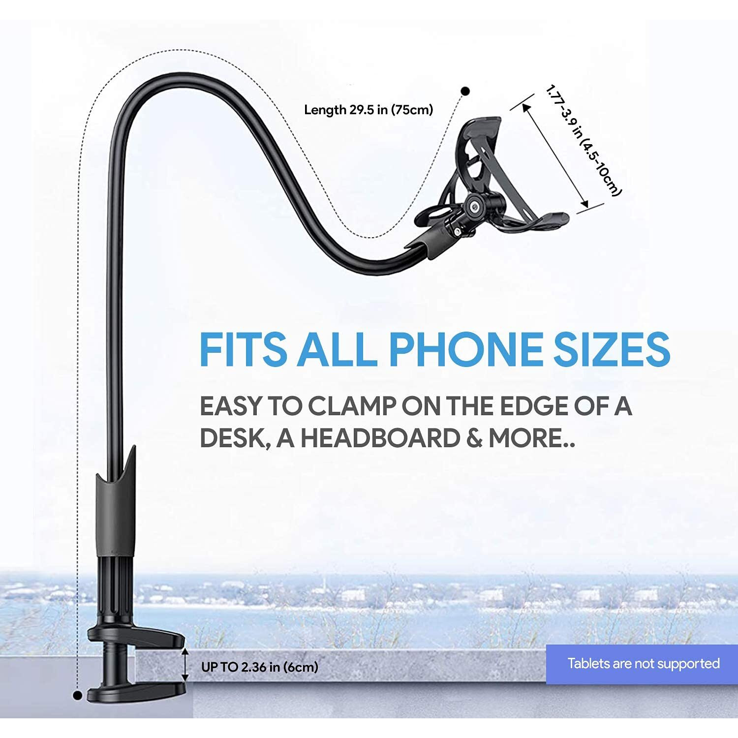 Amkette Flexi Phone Holder, Flexible Telescopic Long Arm Mount with 360 Degree Rotatable Clamp Compatible with All Smartphones Upto 17.27cm (6.8 Inches) (Black)