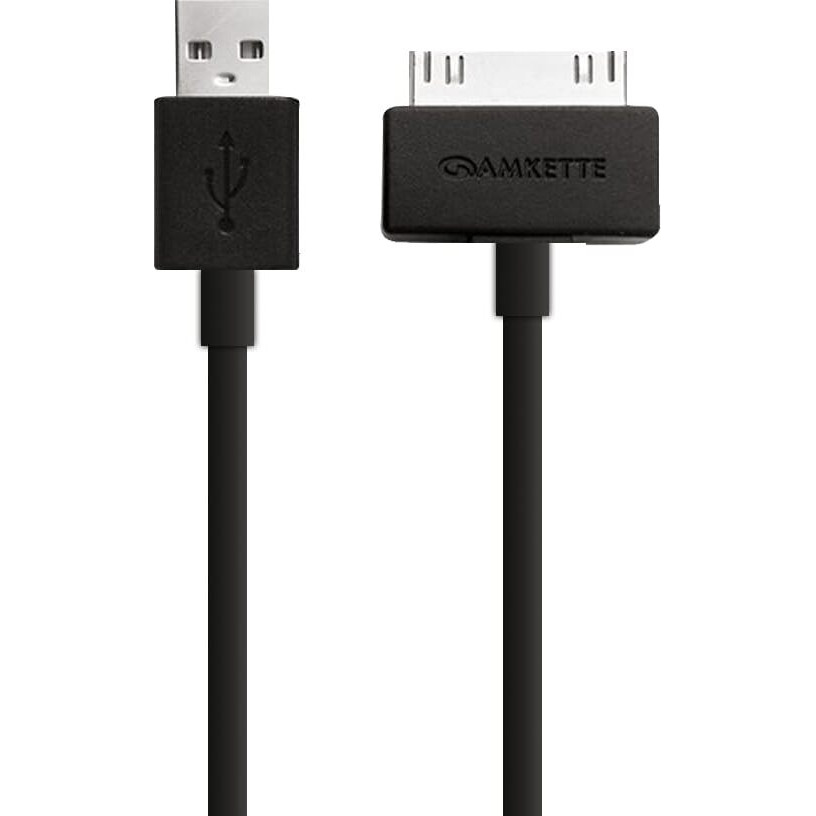 Amkette 30 Pin to USB Charging & Data Sync Cable for iPhone 3G/3GS/4/4s/iPad 1/2/3, iPod Nano 5th/6th Gen and iPod Touch 3rd/4th Gen -1.5m (Black)