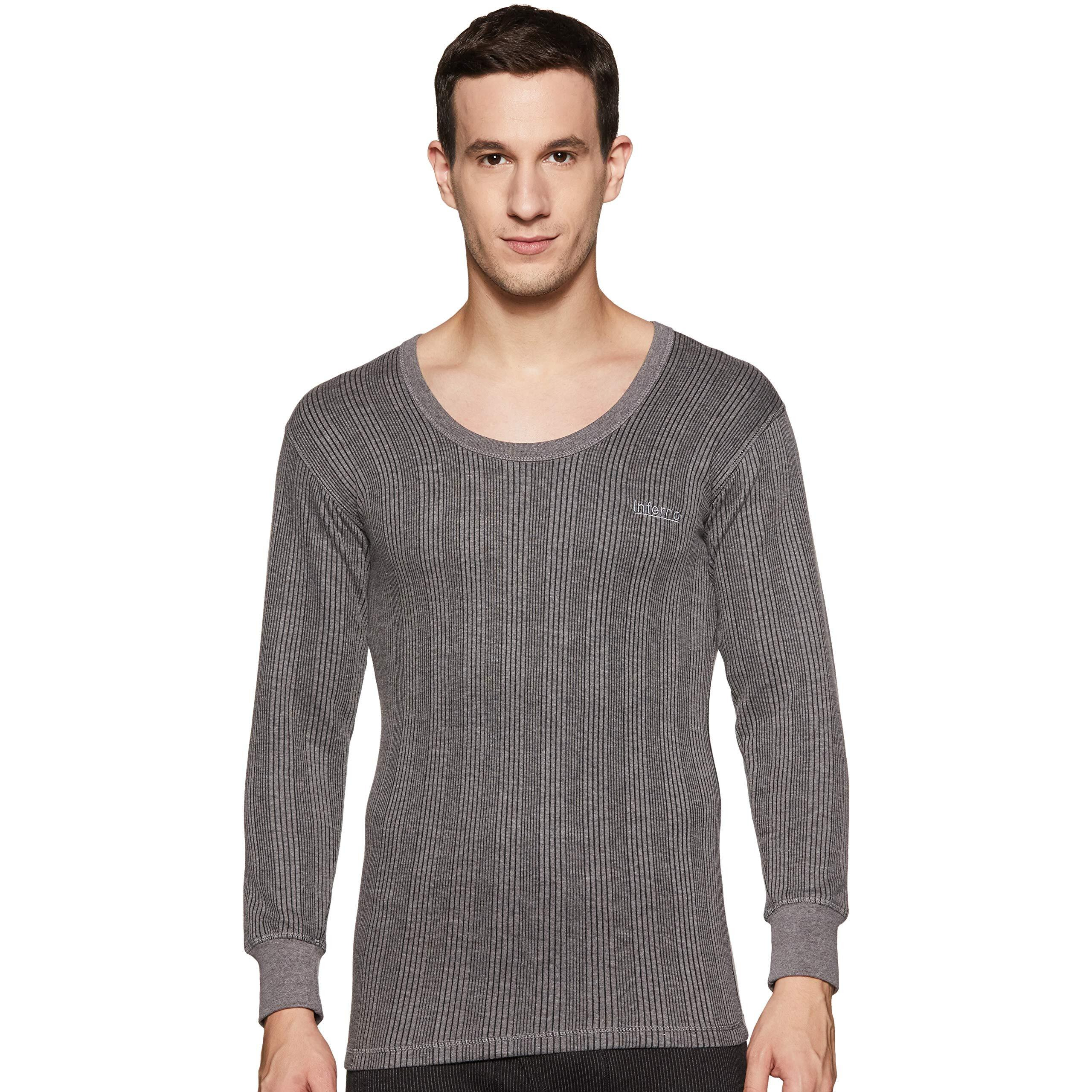 Lux Inferno Men's Regular Fit Thermal Top (Inferno_Ch_Fs_Rn_90_Charcoal Melange_Large)