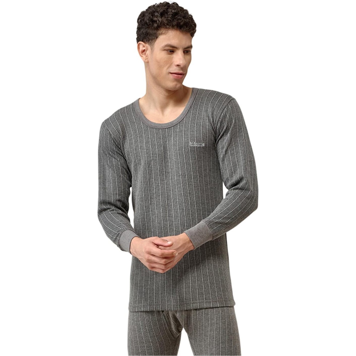 Lux Inferno Men's Regular Fit Thermal Top (Inferno_Ch_Fs_Rn_90_Charcoal Melange_Large)